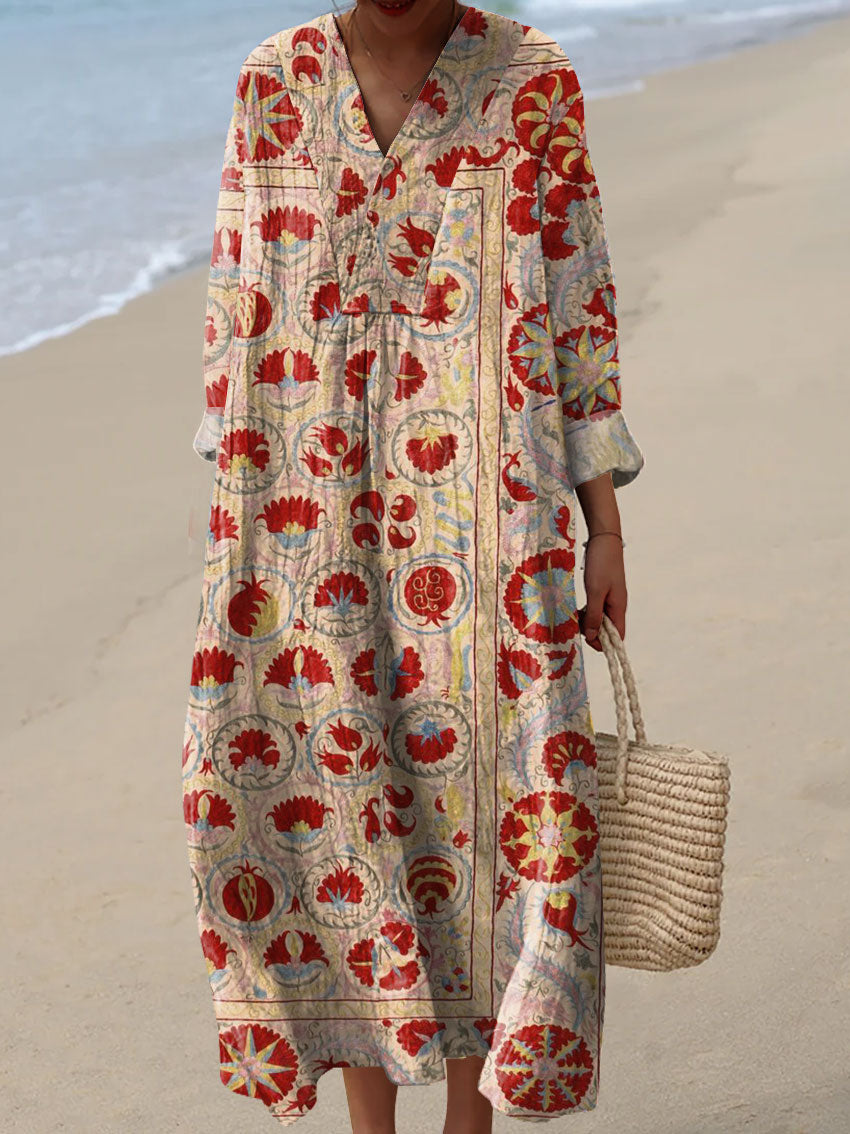 Women's  Symmetrical Art Flowers  Print Casual Dress