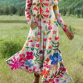 Women's Boho Floral Print Art Print Long-sleeved Dress