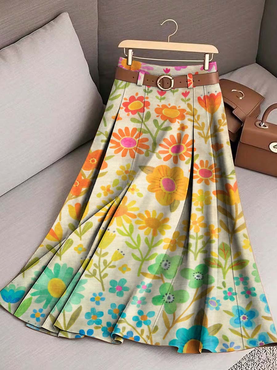 Women's Floral Art Print Casual Cotton Skirt