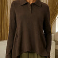 Women's Solid Color Shirt Collar Long-sleeved Casual Loose Top With Irregular Hem.