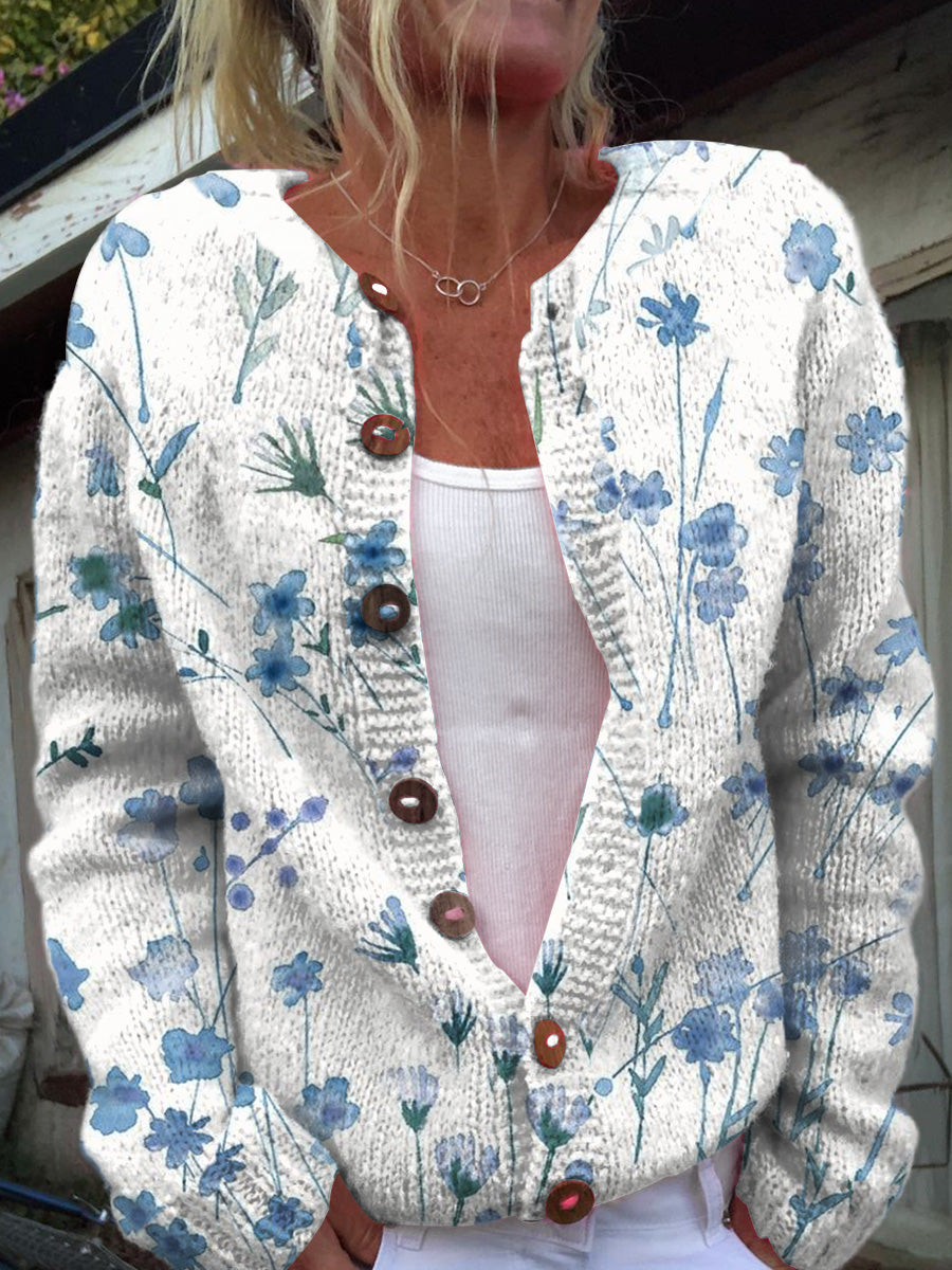womens-creative-floral-art-print-buttoned-cardigan-sweater