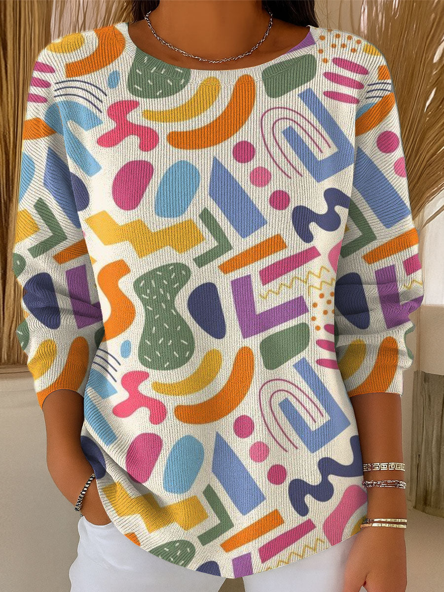 womens-colorful-irregular-pattern-casual-pullover-sweater