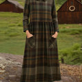 Women's Plaid Print Peter Pan Collar Long Sleeve Casual Loose Dress