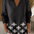 Women's Black Line Flowers Printed Casual Sweater