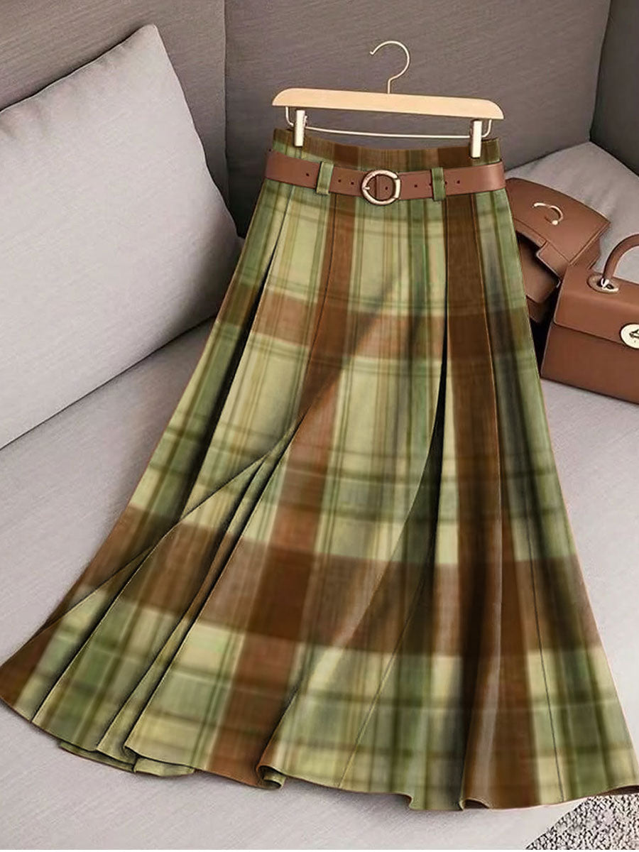 Women's Retro Stripes Plaid Pattern Casual Print Cotton Skirt