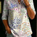 Women's Floral Pattern Art Print Casual Classic Henley Collar 100% Cotton T-shirt
