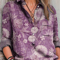 Women's Vintage Ethnic Floral Painting Art Print Casual Cotton And Linen Shirt