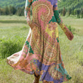 Women's Beautiful Colorful Ethnic Paisley Floral Art Print Long-sleeved Dress