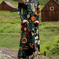 Women's Retro Floral Pattern Art Print Long-sleeved Dress