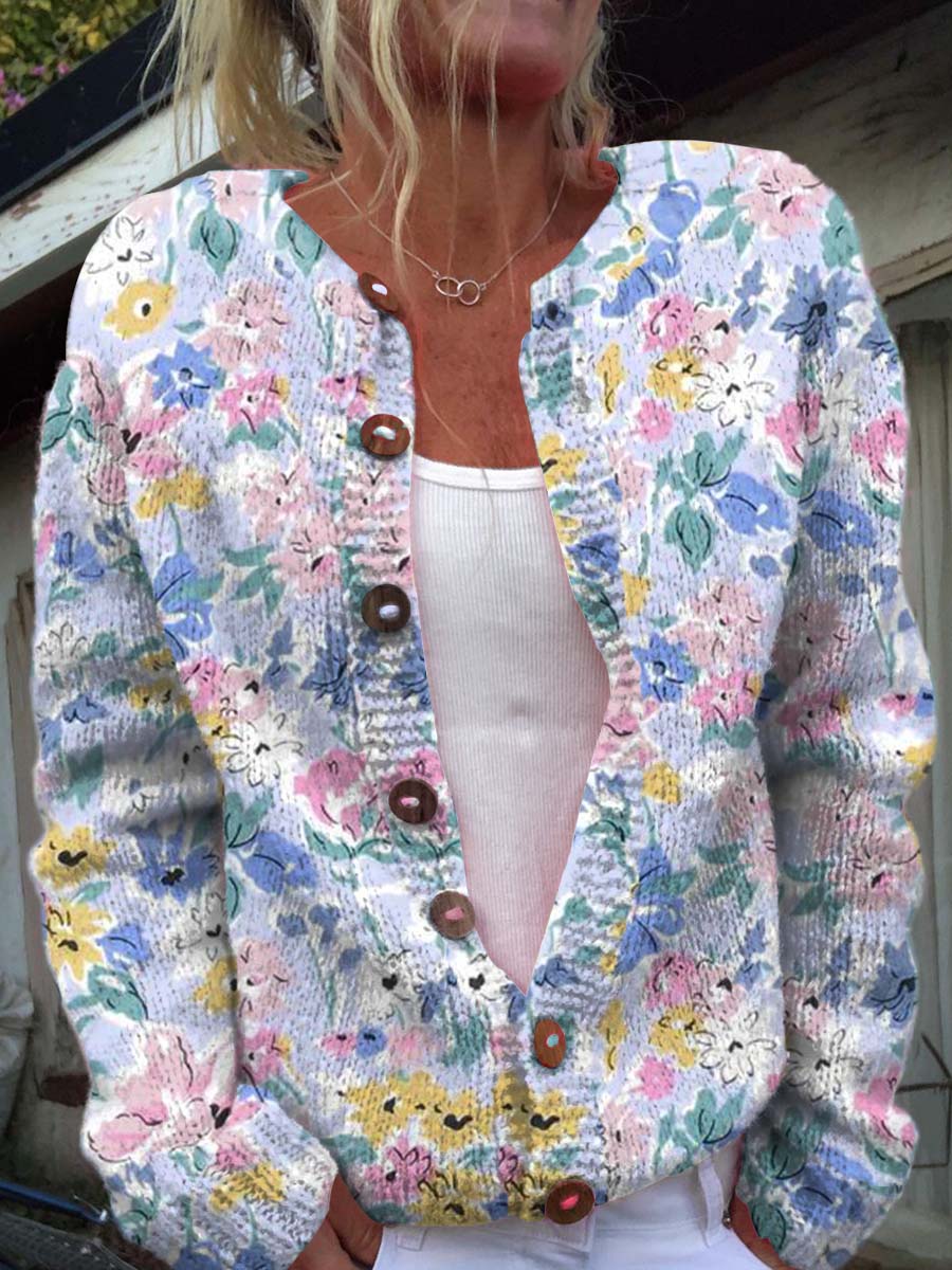womens-colourful-art-flowers-print-buttoned-cardigan-sweater
