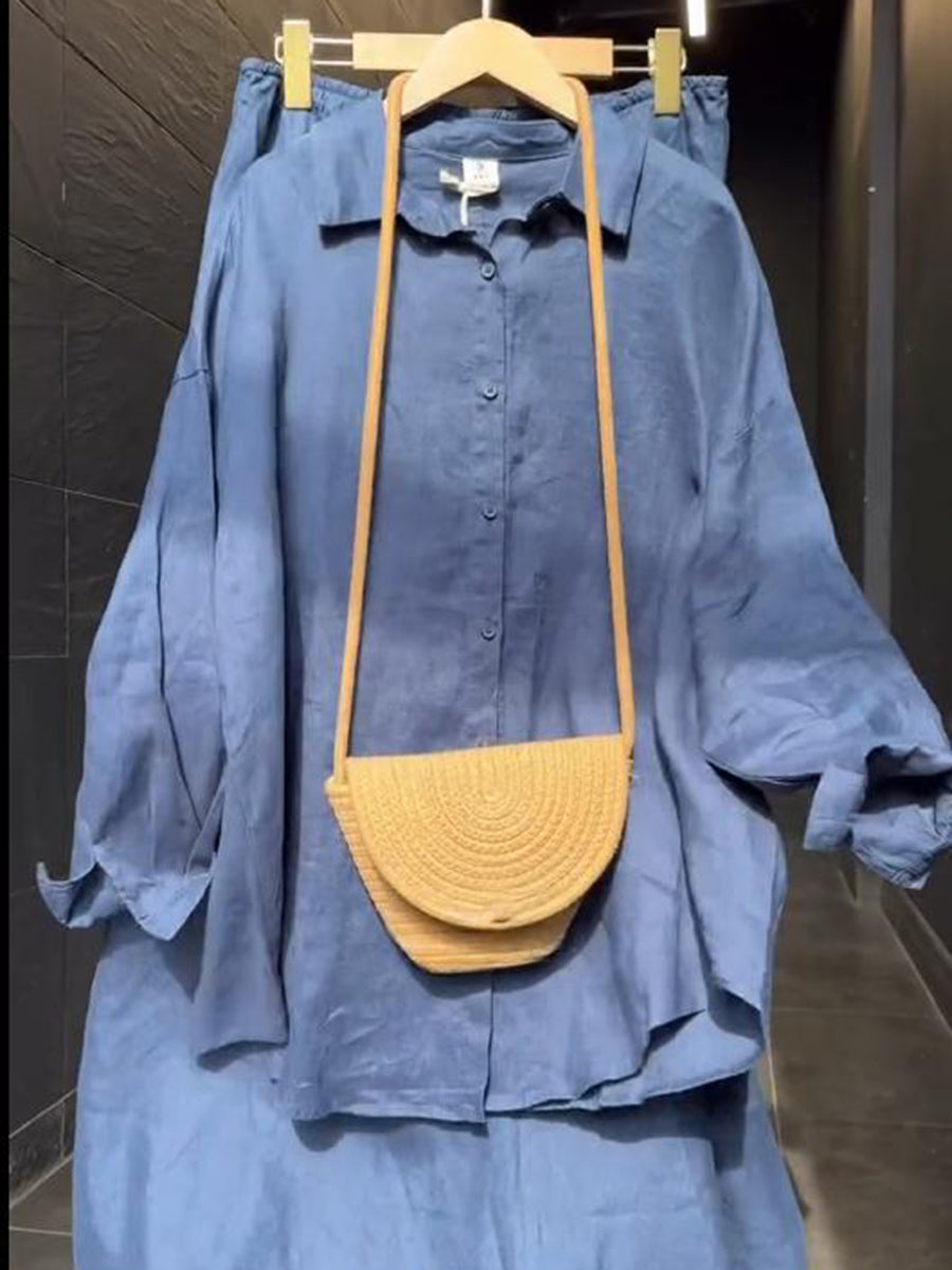 Classic Shirt and Skirt Linen Two-piece Suit