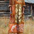 Women's Vintage Ethnic Totem Painting Art Print Pocket V-neck Cotton Dress