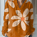 Women's Vintage Flower Art Print Casual Cotton And Linen Ruffle Shirt