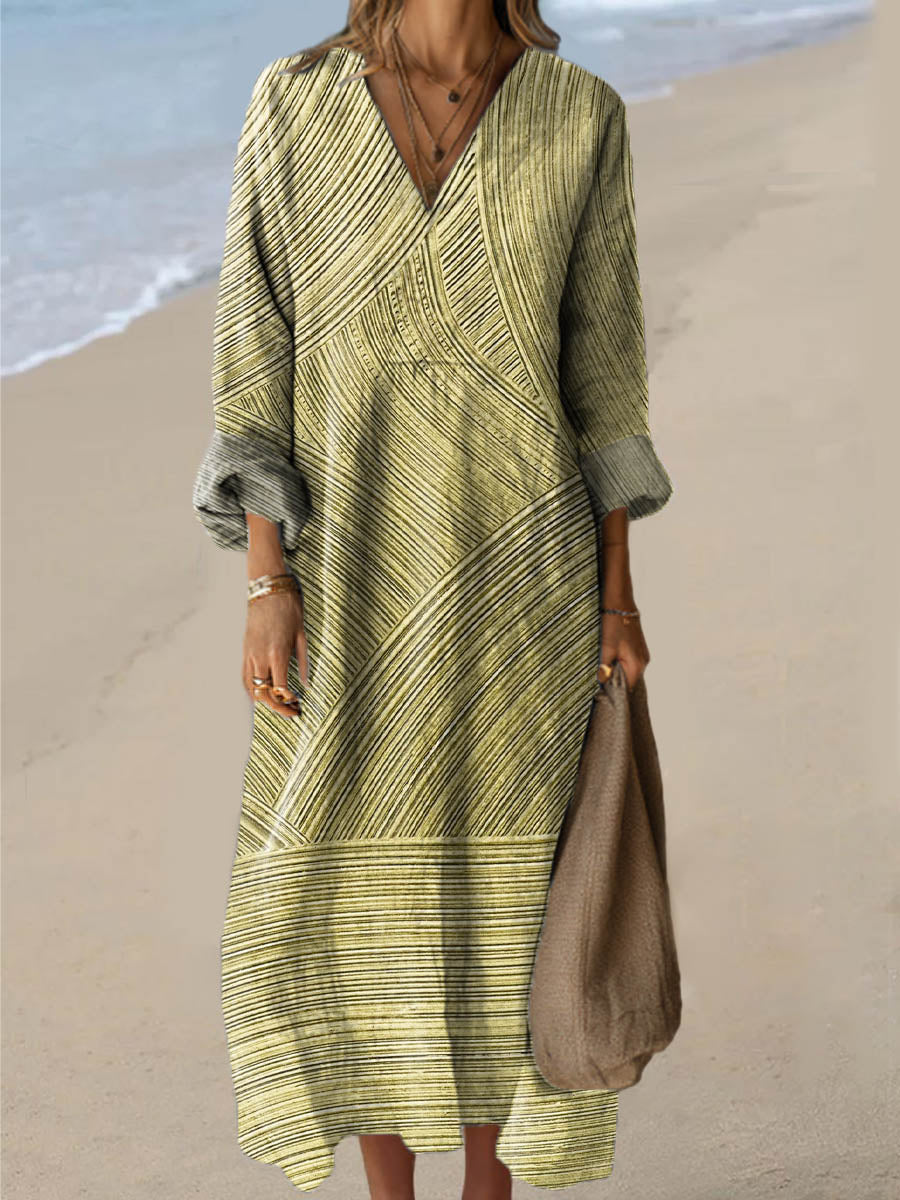 Women's Abstract Line Pattern Art Print Cotton Dress