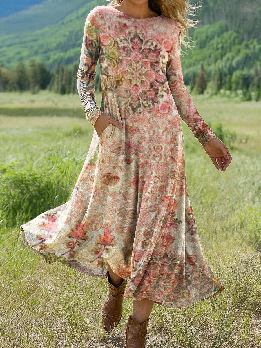 Women's Flowers Floral Art Print Long-sleeved Dress