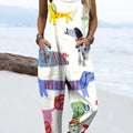 Women's Lovely Dogs Art Print Casual 100% Cotton Wide Leg Jumpsuit