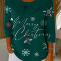 Women's Christmas Print Crew Neck 3/4 Sleeve Casual Pullover Sweater
