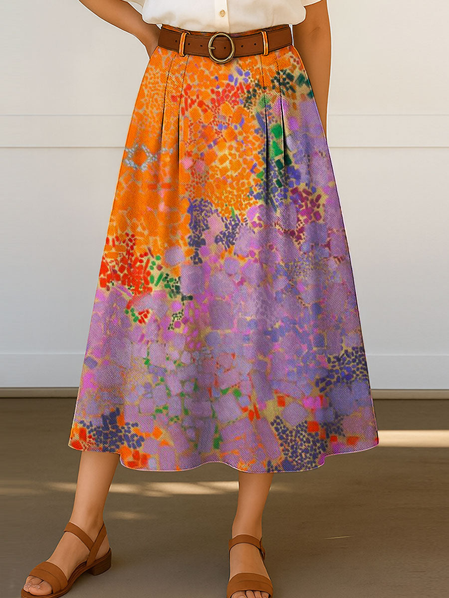 Women's Retro Flowers Floral Gradient Color Pattern Print Casual Cotton Skirt