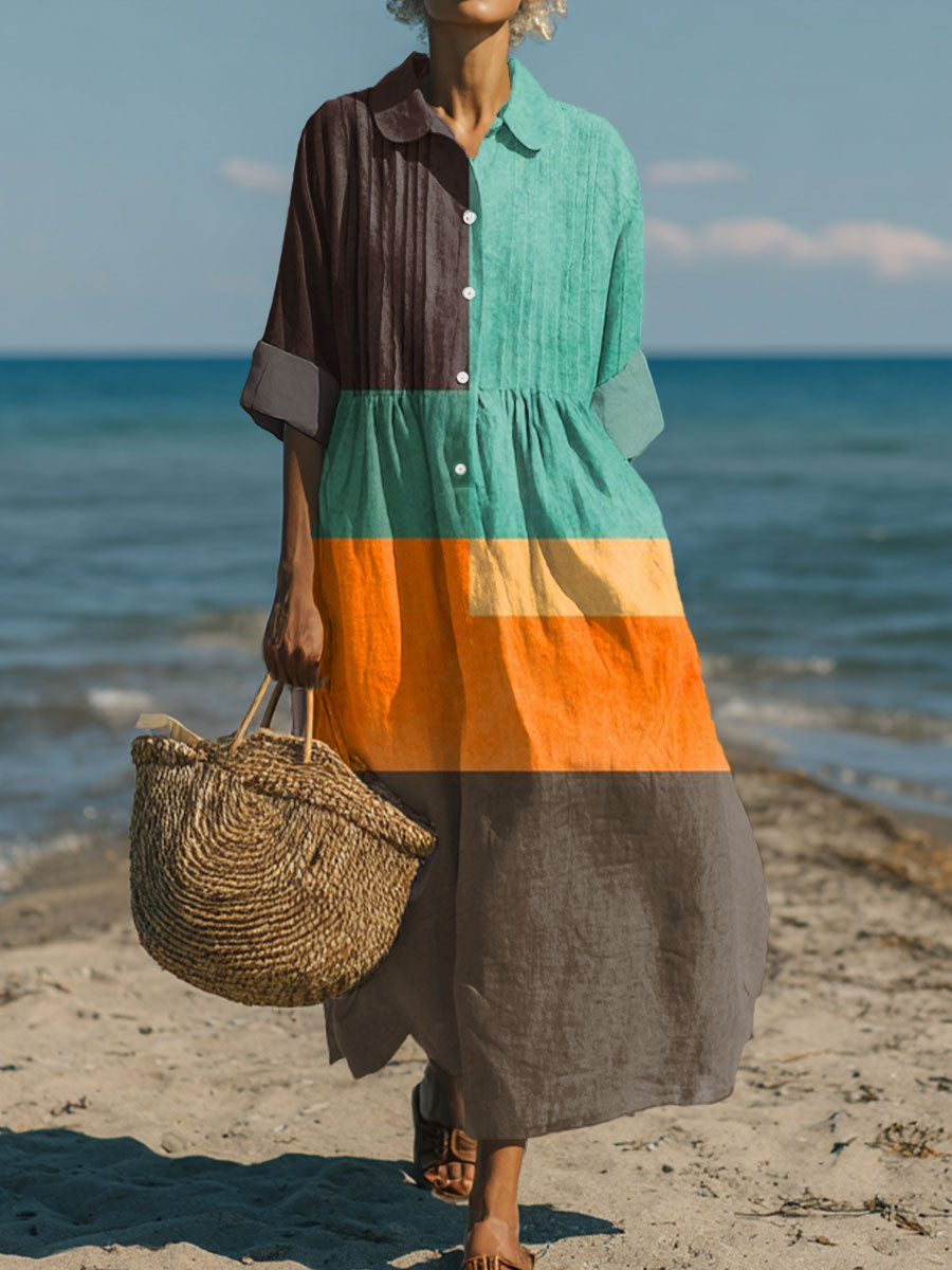 Women's Vintage Abstract Geometry Art Print Pleated Casual Dress