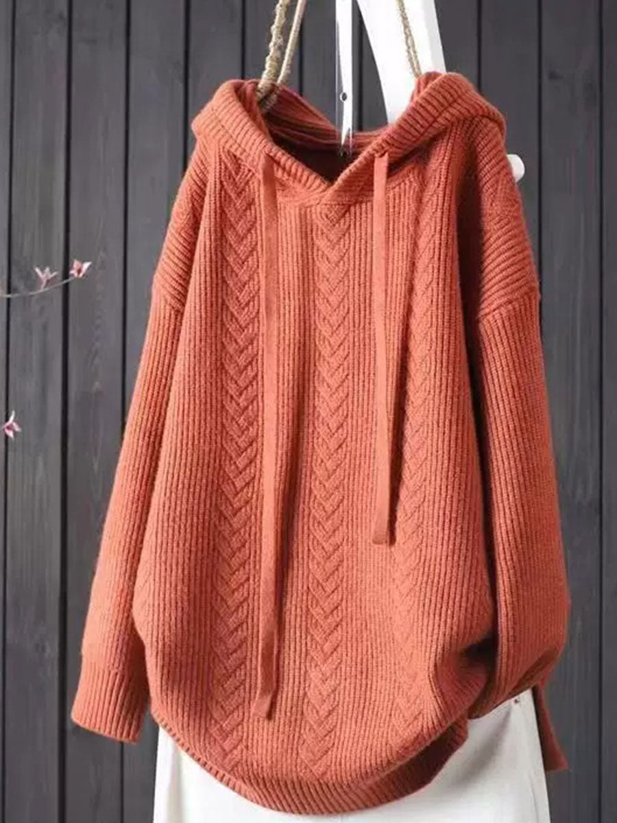Women's Solid Color Casual Hooded Pullover Sweater