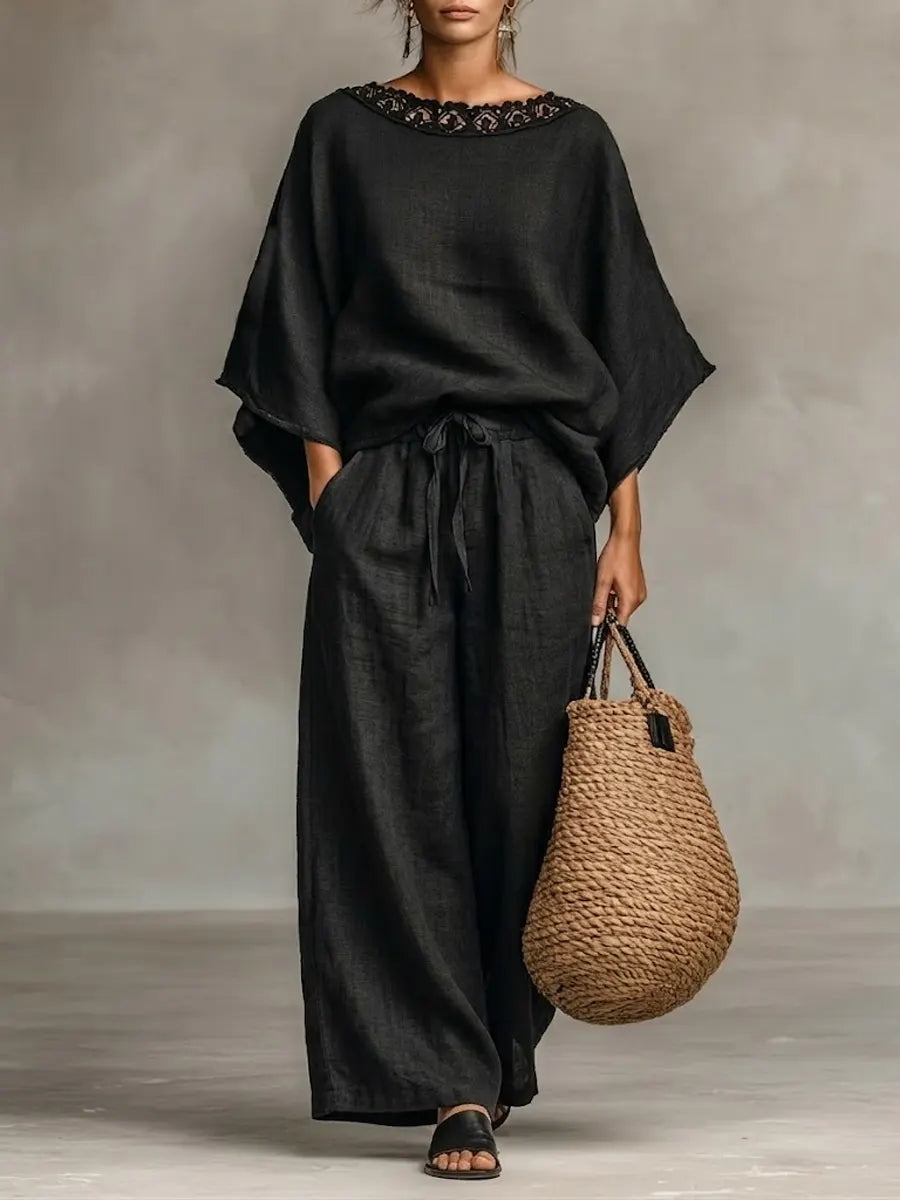 Women's Lace Collar Cotton And Linen Dress