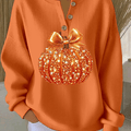 Women's Autumn Pumpkin Print Knit Crew Neck Button-Down Long Sleeve Top