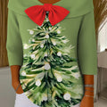 Women's Christmas Tree Art Print Buttoned Cardigan Sweater