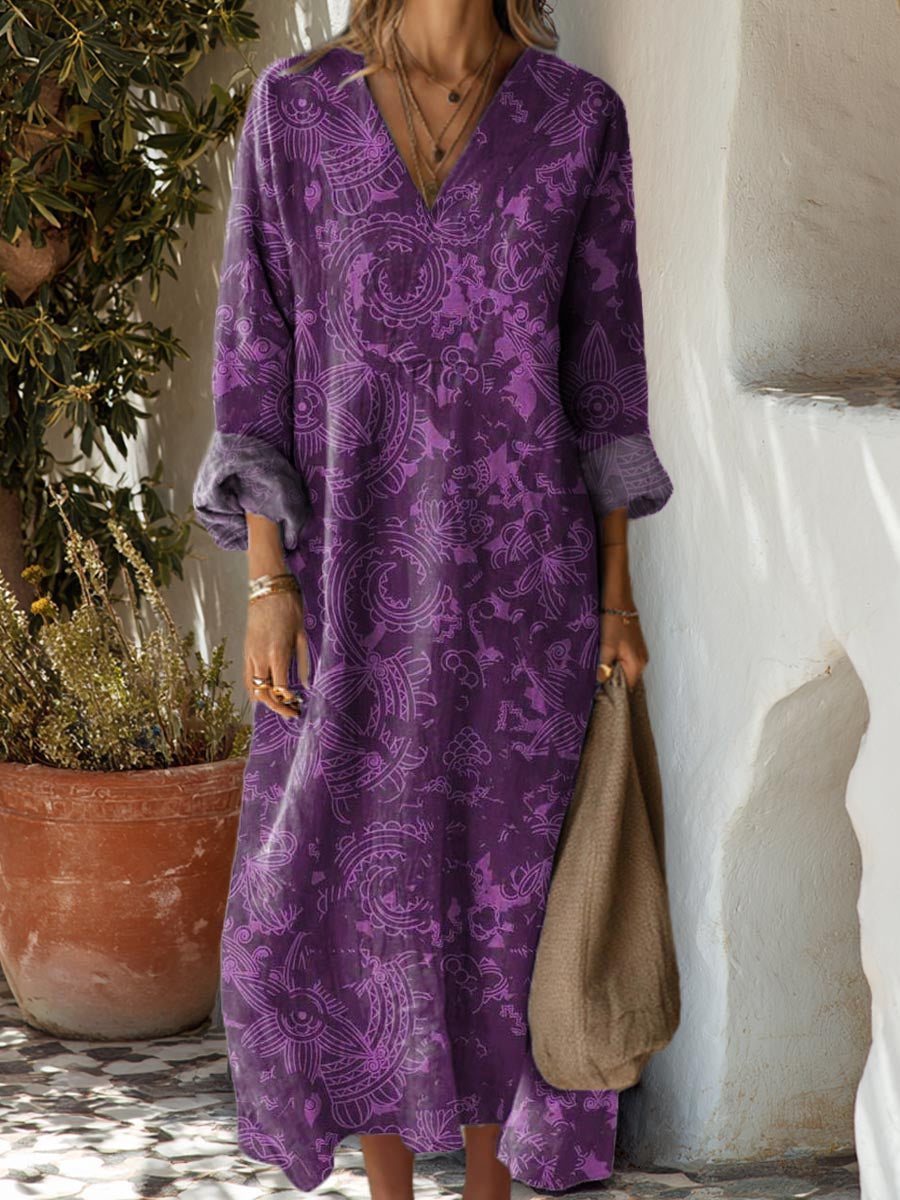 Women's Vintage Floral Art Print Cotton Dress