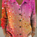 Women's Shiny Gradient Color Art Print Casual Cardigan Sweater