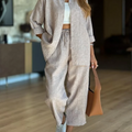 Women's Casual Shirt and Pants Cotton Two-piece Suit