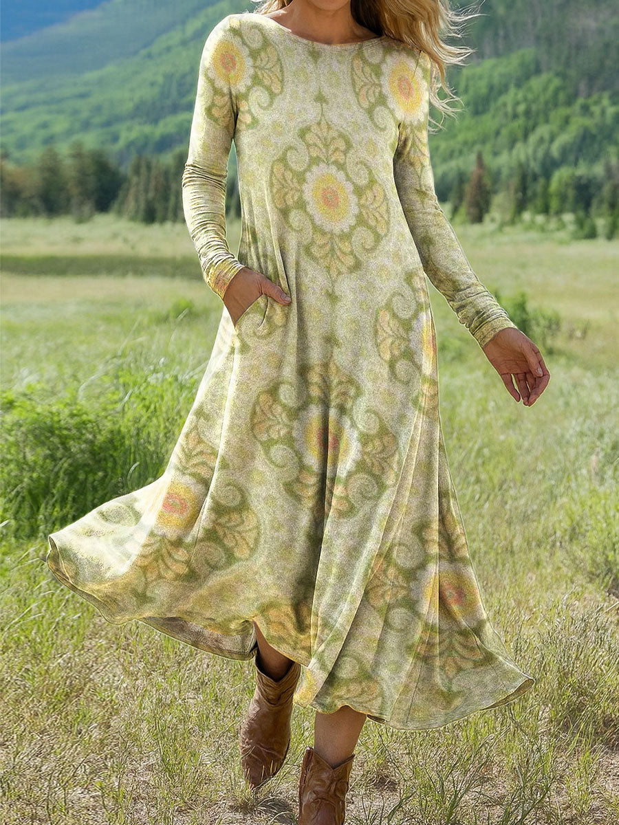 Women's Flowers Art Print Long-sleeved Dress