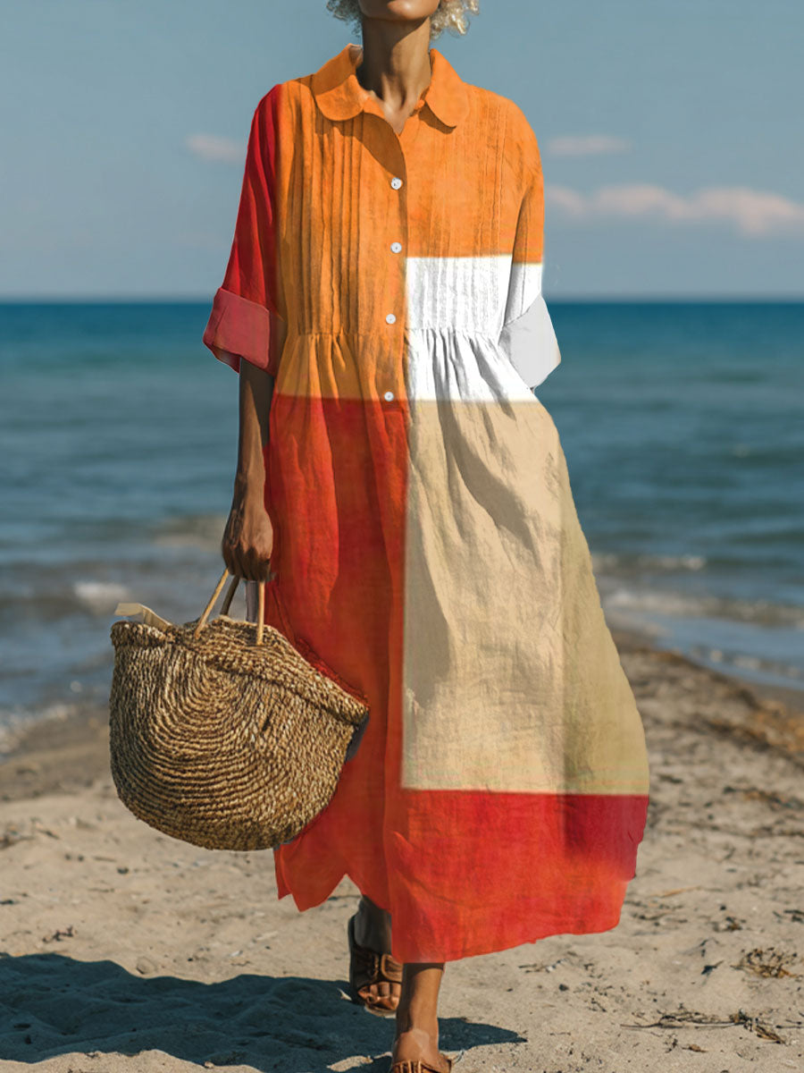 Women's Vintage Abstract Geometry Art Print Pleated Casual Dress