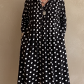 Women's Retro Pleated Polka Dot Print Lapel Midi Dress