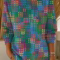 Women's Multicolor Line Check Art Print Casual Pullover Sweater