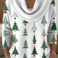 Women's Christmas Trees Pattern Print Cowl Neck Sweater