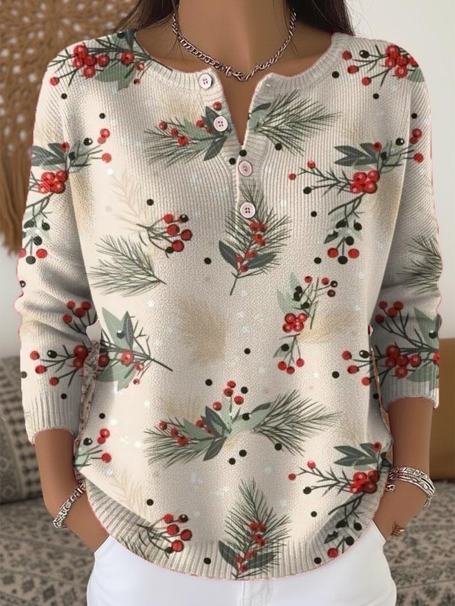 Women's Christmas Pattern Art Print Buttoned Cardigan Sweater