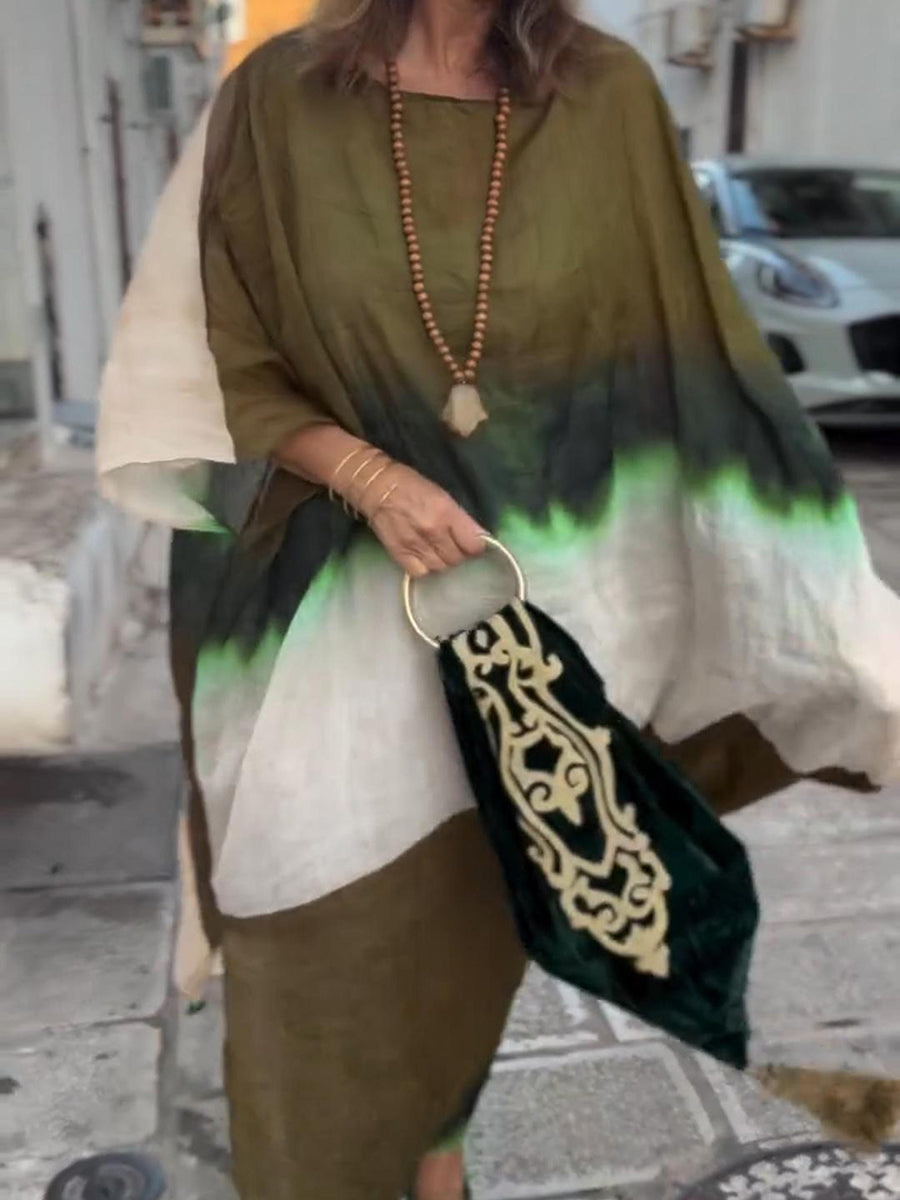 Comfortable Loose-fitting Gradient Color Kaftan Dress