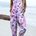 Women's Vintage Floral Art Print Casual 100% Cotton Wide Leg Jumpsuit