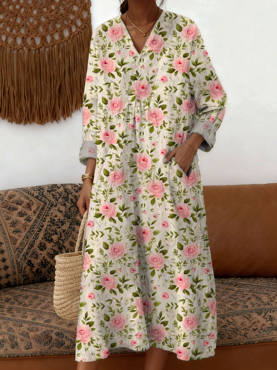 Women's Vintage Floral Pattern Art Print Cotton Dress