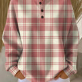 Women's Plaid Pattern Art Print Casual Waffle Henry Collar Sweatshirt