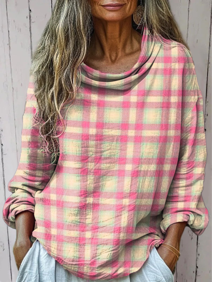 Women's Tricolor Plaid Print Casual Long Sleeve Comfortable Cotton Shirt