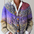 Women's Vintage Tree Pattern Art Print Buttoned Cardigan Sweater