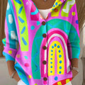 Women's Beautiful Colorful Abstract Arch Graffiti Painting Art Print Casual Hooded Button Sweater
