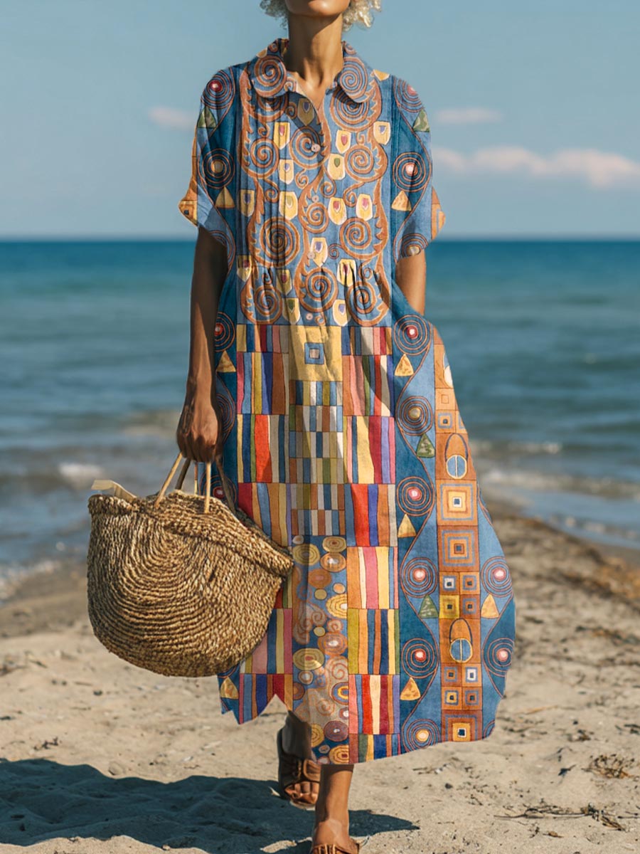 Women's Geometric Pattern Art Print Cotton Dress