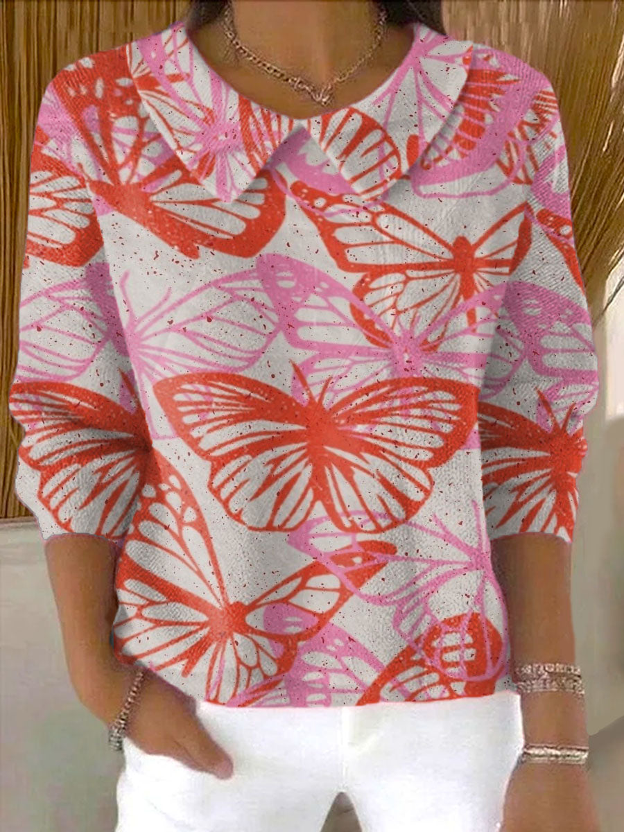 womens-butterfly-art-pattern-casual-peter-pan-collar-3-4-sleeve-sweater