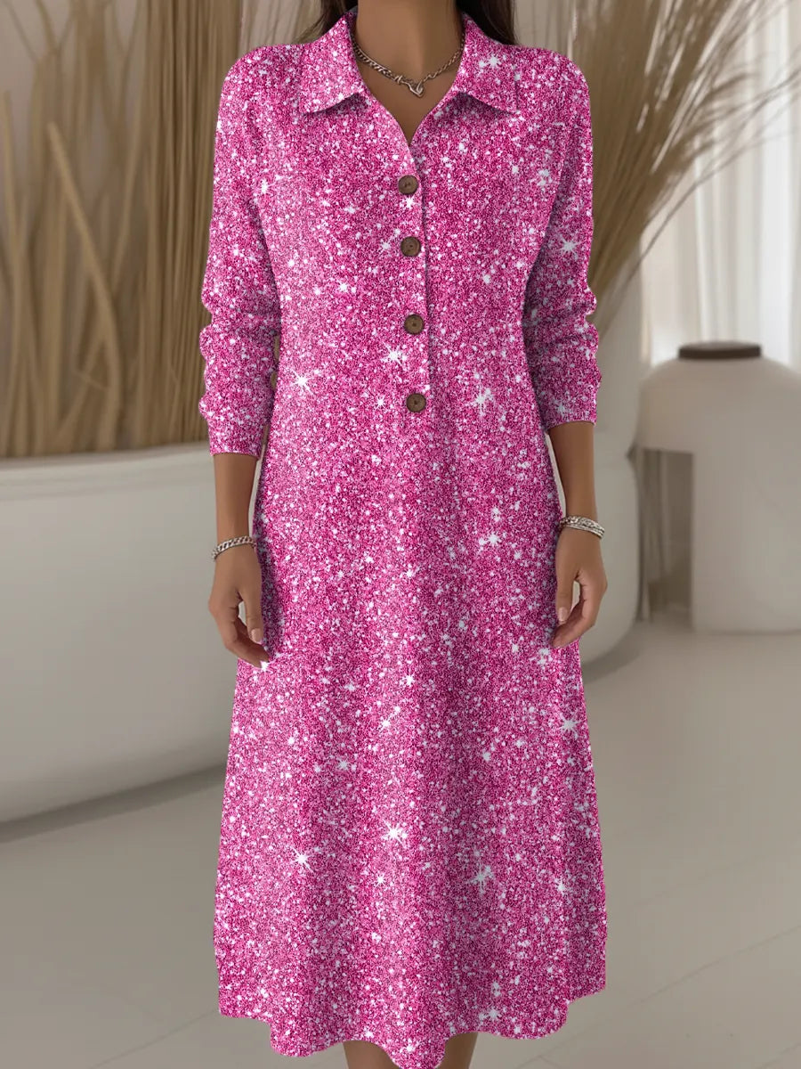 Women's Pink Shiny Pattern Art Print Casual Knitted Dress