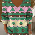 Women's Christmas Tree Horizontal Stripe Print Casual Pullover Sweater