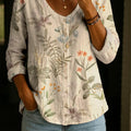 Women's Flower Art Print Casual Cotton Shirt