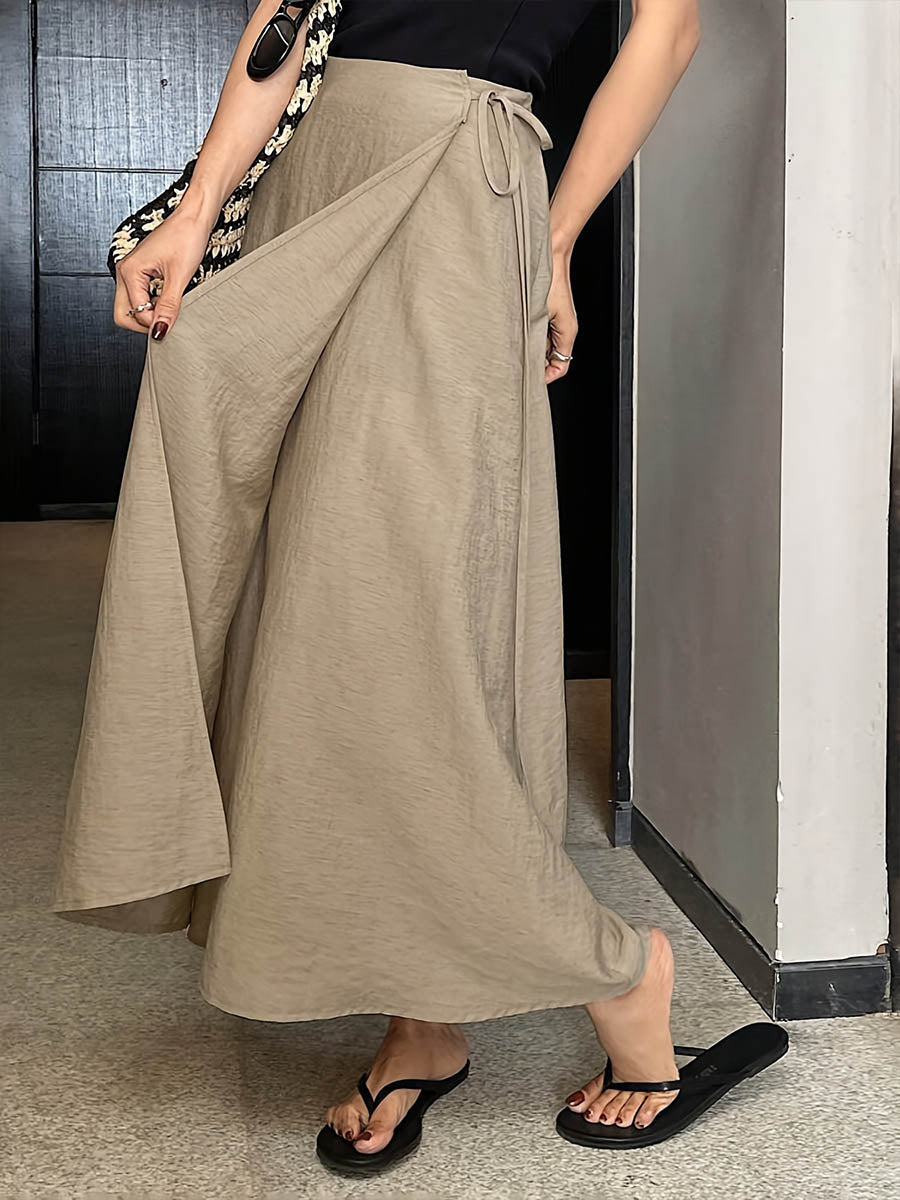 Women's Solid High Waist Tie Wrap Skirt