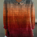 Women's Autumn Gradient Striped Print Casual Cotton And Linen 3/4 Sleeve Shirt